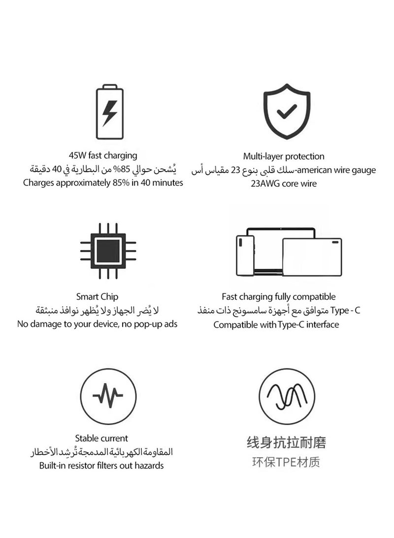 جوي فوكس شاحن سريع جداً بقدرة 45 واط عبر USB C - متوافق مع S24 S23 S22 S21 S20 Ultra، S24+ S23+ S22+ S21+، A53، A15، A55، A54 - محول طاقة من نوع C - Image 2